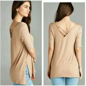 Khaki Criss Cross Back T-shirt